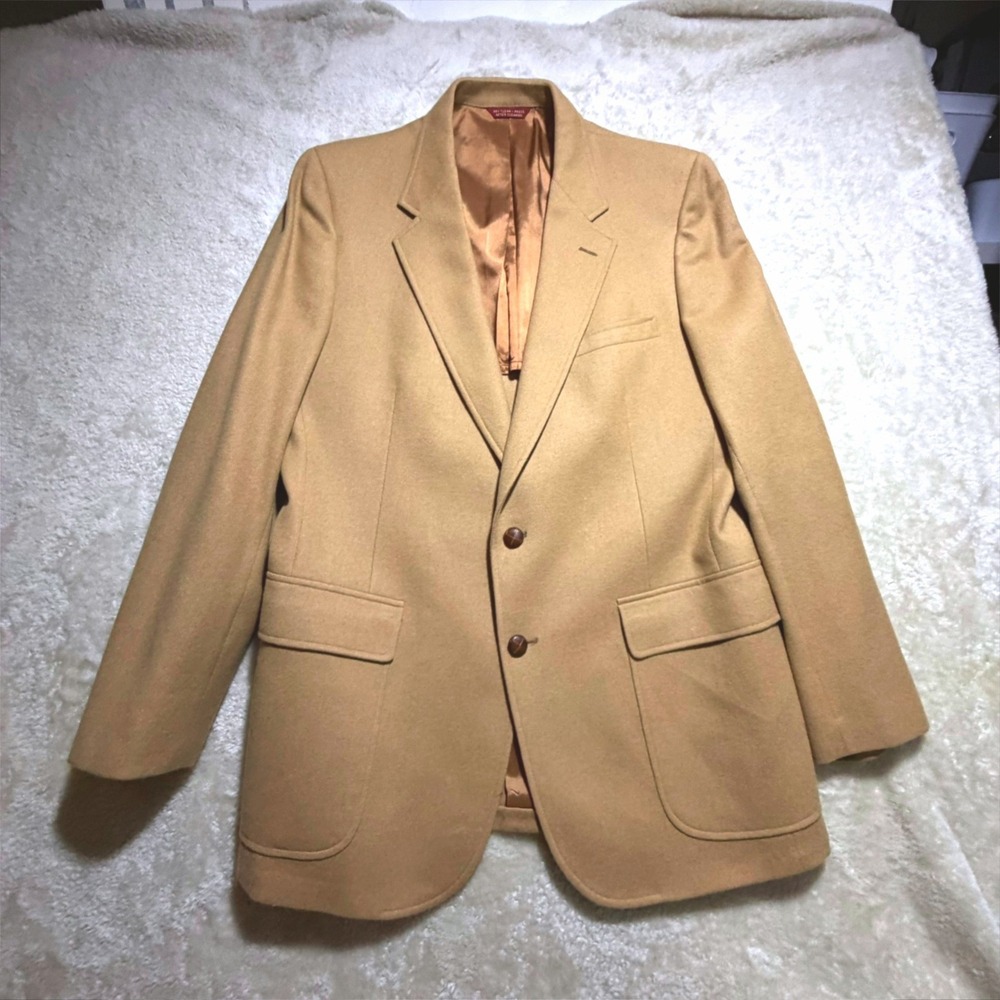 Mens 42R Vintage Cricketeer 70s-80s USA Tan Camel Wool Preppy Sport Coat